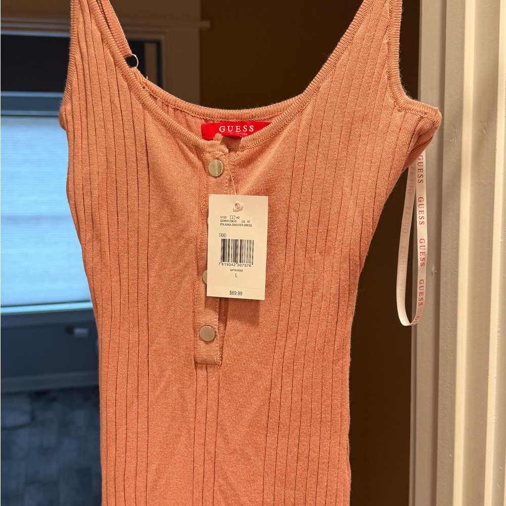 Guess Ribbed Midi Dress in Peach